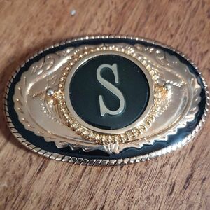 "S" Belt Buckle MADE IN USA Western Style With Gold Plating & Black Enamel
